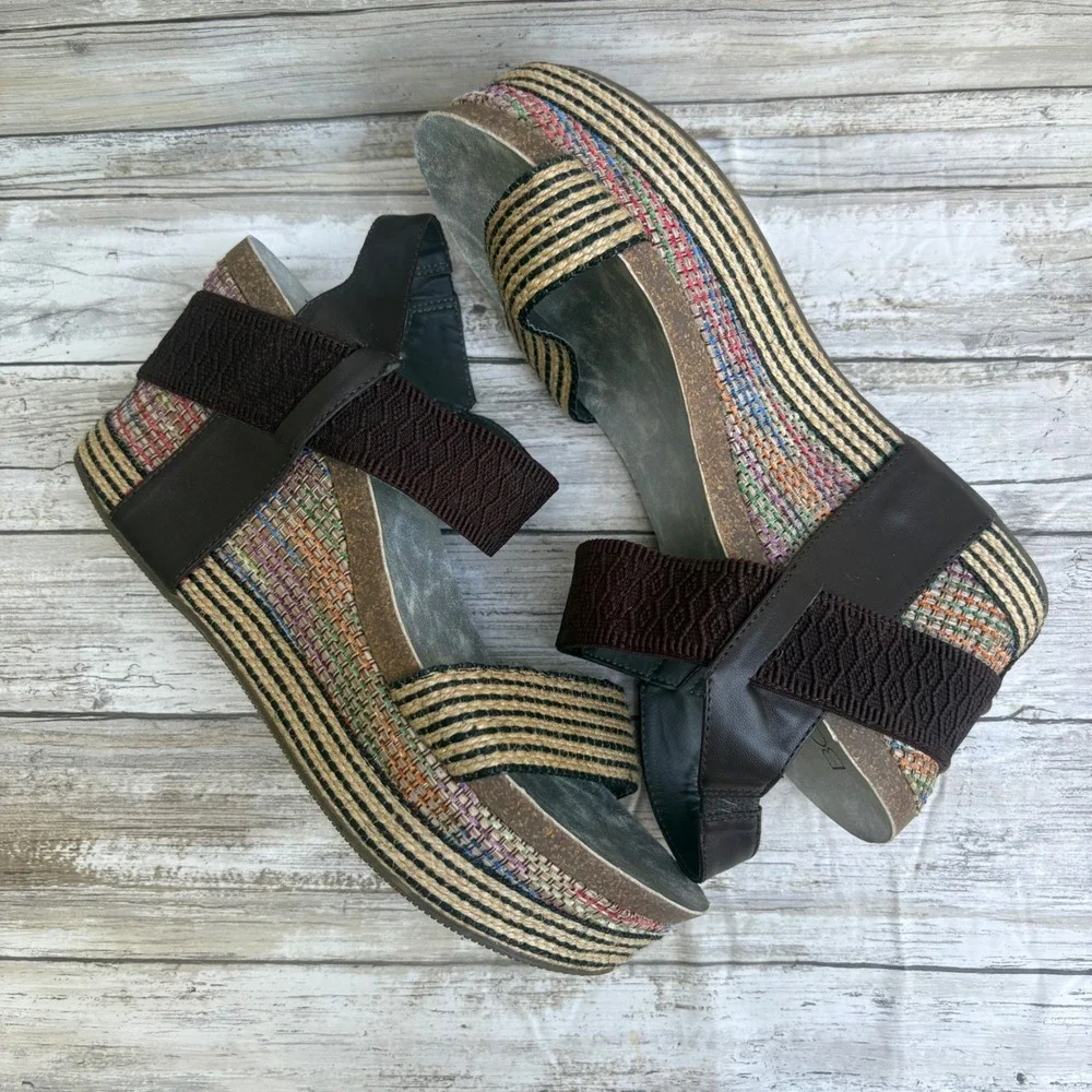 Boutique by Corkys India Wedge Sandals 11 Brown Colorful Platform Studded Boho